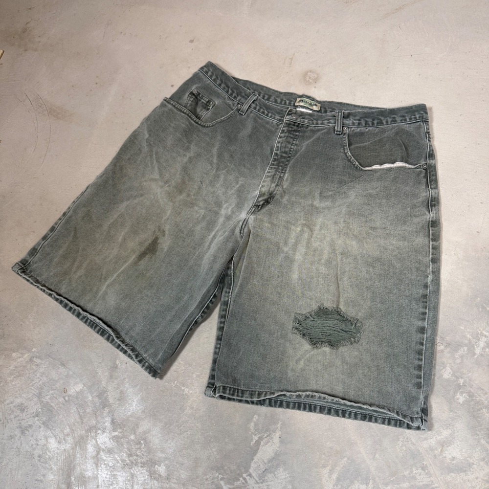 Vintage Guess Jeans Mens 38 Green Denim Shorts Distressed Faded Baggy 90s Y2K
